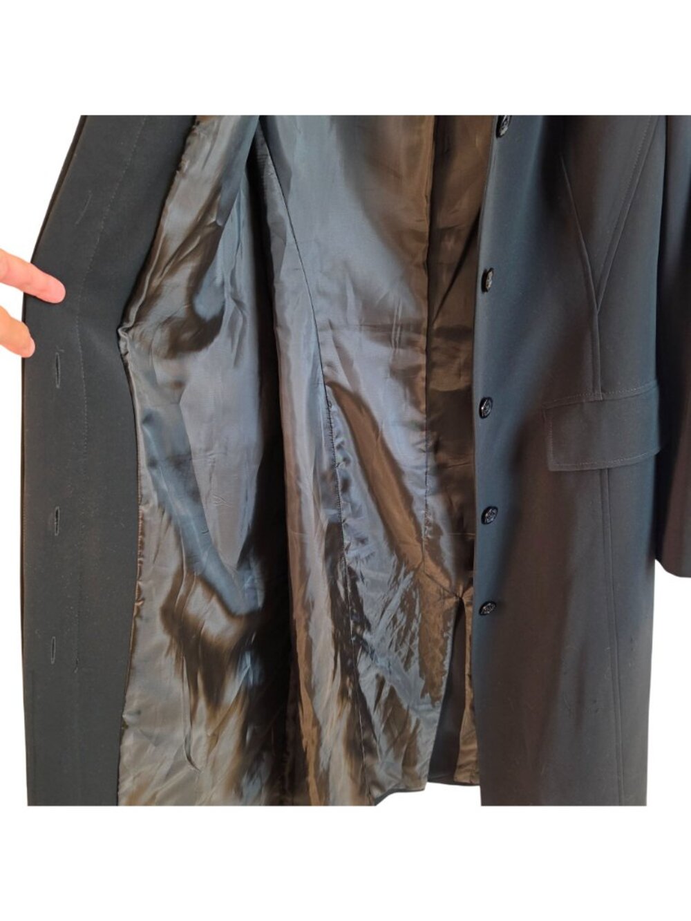 Anne Klein Black Belted Long Coat Women Size 6 Single Breasted Dress Coat - Picture 7 of 9